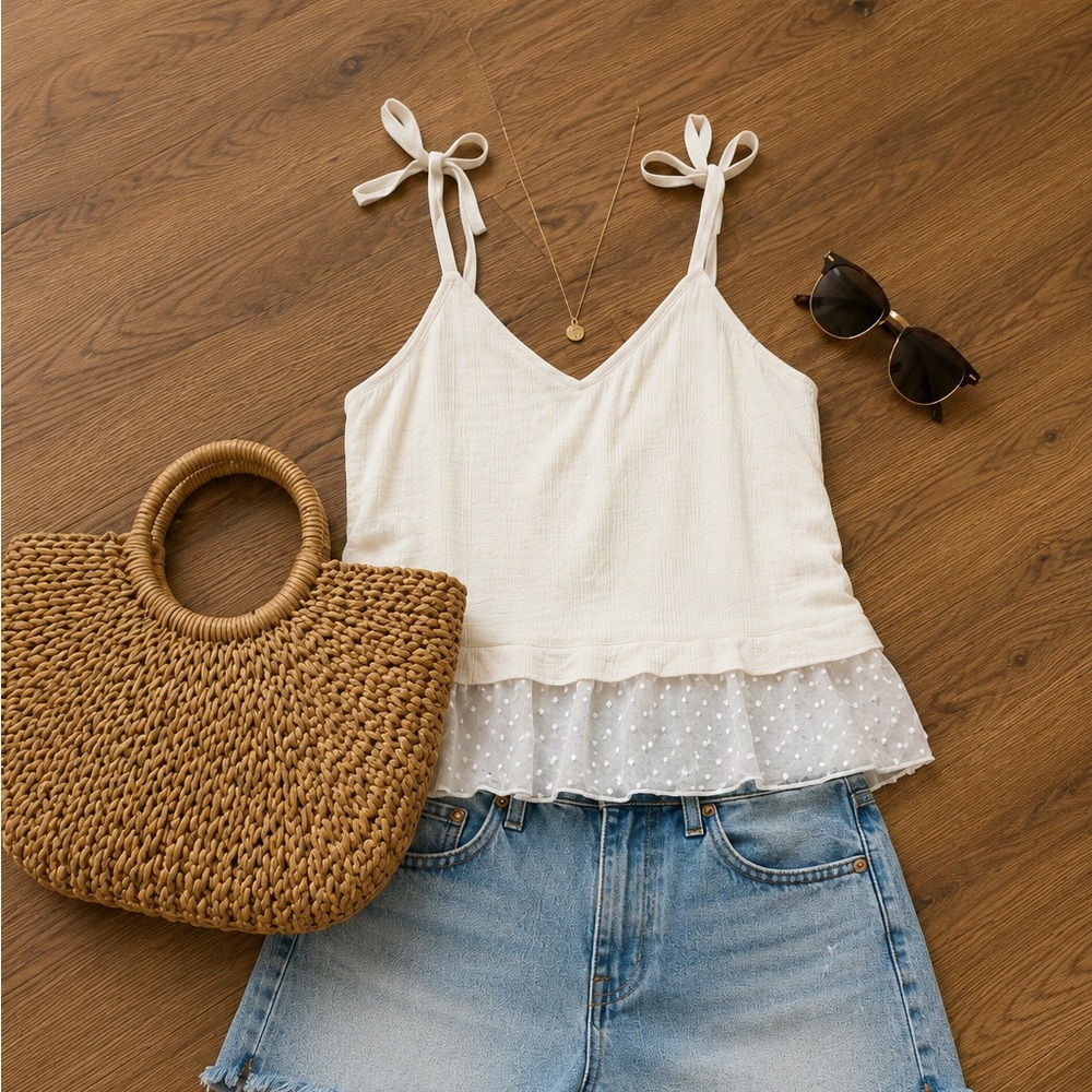 Gap White Sweater w Ruffle Cami Top